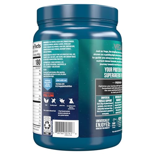 Vega Protein & Greens Creamy Vanilla Vegan Powder - 25g Plant Protein + Veggies, 11 Servings, 1.2lbs