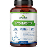 Zazzee Myo Inositol 120 Vegetarian Capsules - 2000mg for Hormonal Balance