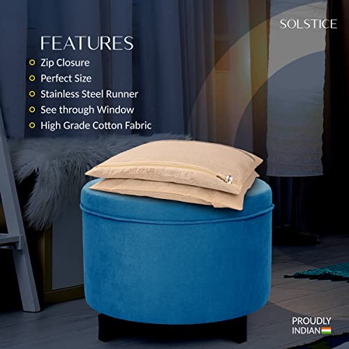 SOLSTICE Cotton Saree Cover Storage Bags with Zipper 18" x 15" - Pack of 5 with Window