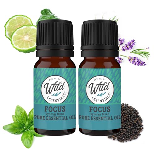 Wild Essentials Focus 100% Pure Essential Oil Synergy Blend - 2 Pack 10ml for Mental Clarity & Concentration