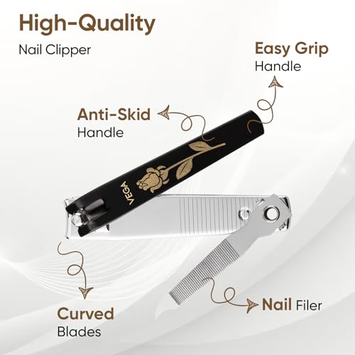 Vega Large Nail Clipper - Durable Black Tool for Precise Manicure & Pedicure