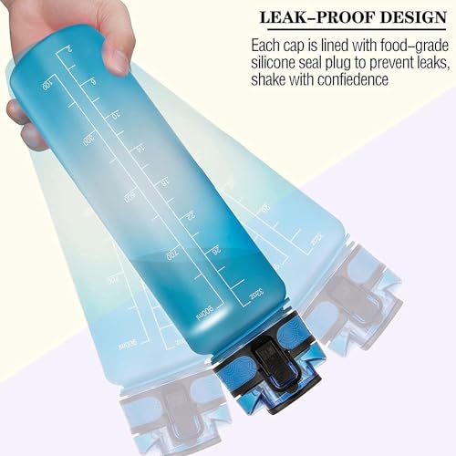 32oz Motivational Water Bottle with Time Marker - Leak-Proof BPA-Free Sports Bottle with Removable Strainer & Carrying Strap