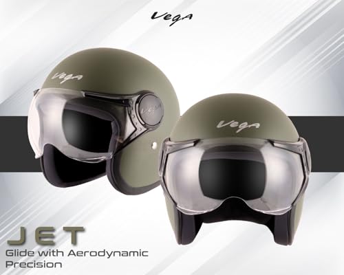 Vega Jet ISI DOT Certified Open Face Helmet - Dull Army Green (Size L)
