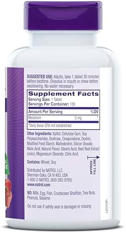 Natrol Melatonin Fast Dissolve, Extra Strength, Strawberry, 5 mg, 150 Tablets