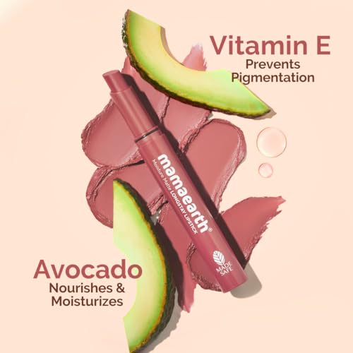 Mamaearth Moisture Matte Long Stay Lipstick - 01 Carnation Nude – 2g | With Avocado Oil & Vitamin E | 12-Hour Stay, Smudge-Proof & Non-Drying