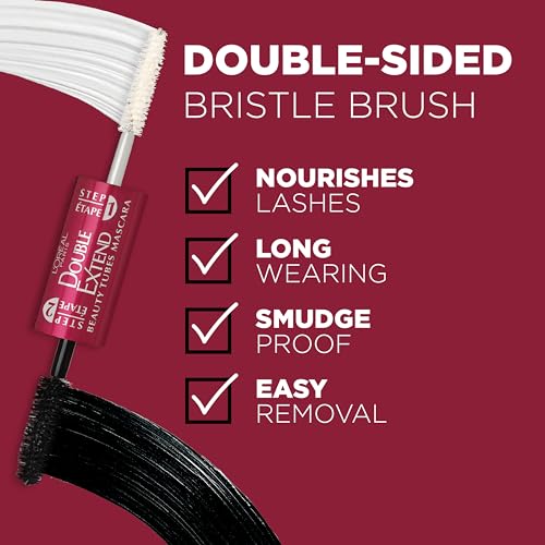 L'Oréal Paris Makeup Double Extend Beauty Tubes Lengthening 2-Step Mascara - Black, 1 Tube