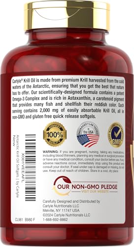 Carlyle Antarctic Krill Oil 2000mg | Maximum Strength Omega-3 with Astaxanthin 120 Softgels