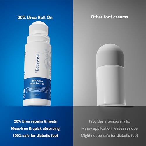 Be Bodywise 20% Urea Foot Cream Roll On 75ml - For Dry & Cracked Heels with Lactic Acid, Vitamin E & Olive Oil - Moisturizes & Repairs
