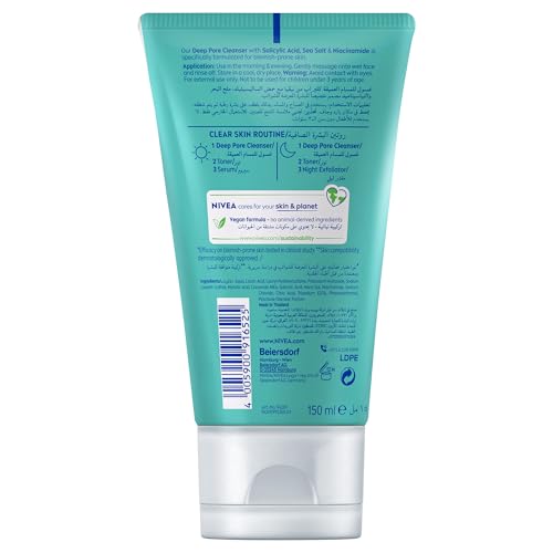 NIVEA Deep Pore Cleanser with Sea Salt, Salicylic Acid & Niacinamide - 150ml