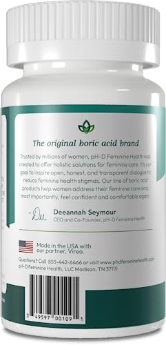 pH-D Feminine Health Support Boric Acid Suppositories - 600mg | 24 Count | Woman-Owned Brand