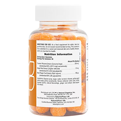 NaturesPlus Turmeric Curcumin Gummies with Ginger & Black Pepper - Peach Flavor - 60 Count