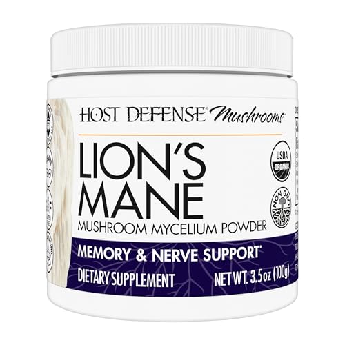 Host Defense Lion's Mane Mushroom Mycelium Powder for Mental Clarity & Focus, 100g