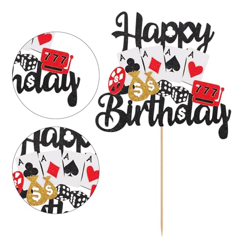 Gosknor Happy Birthday Casino Cake Topper - Poker Game Theme Decoration