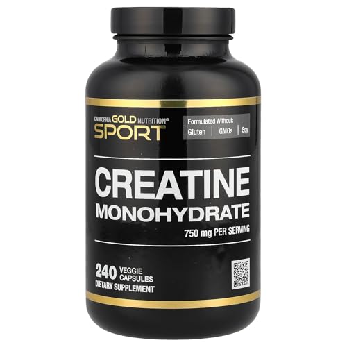California Gold Nutrition Creatine Monohydrate - 750mg Veggie Capsules - 240 Count