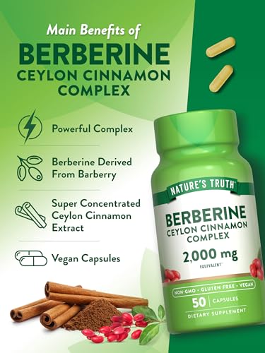 Nature's Truth Berberine Ceylon Cinnamon Blood Sugar Support Complex, 2000 mg, 50 Capsules