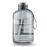 GEMFUL 3 Liter Motivational Water Bottle with Time Markings - BPA Free Large Reusable Jug with Straw, Leak-Proof Handle - Grey