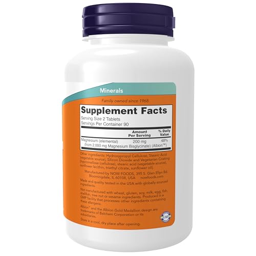 Now Foods Magnesium Glycinate 180 Tablets | Highly Absorbable Mineral Supplement
