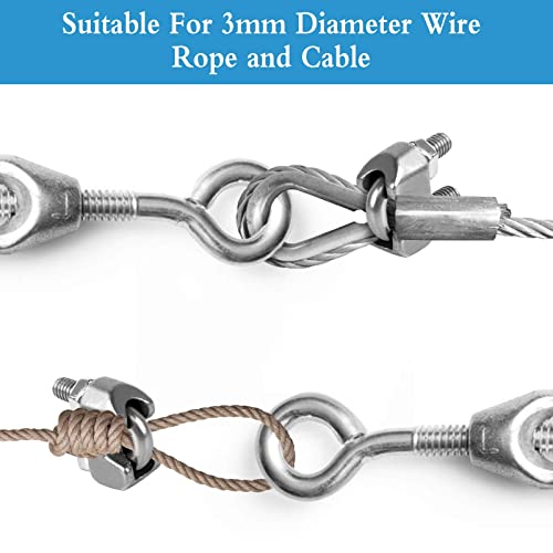 KASTWAVE 18 Pcs M3 U Bolt Wire Rope Clip and Cable Clamp - 304 Stainless Steel for Garden and Gym Use