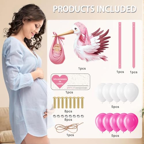 Outdoor Wooden Rattling Stork Set for Birth Announcement & Baby Showers