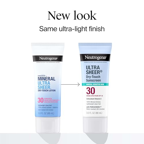 Neutrogena Ultra Sheer Dry-Touch Mineral Sunscreen SPF 30 - Broad-Spectrum UVA/UVB Protection with Titanium Dioxide & Zinc Oxide, Oxybenzone-Free (3.0 fl. oz)