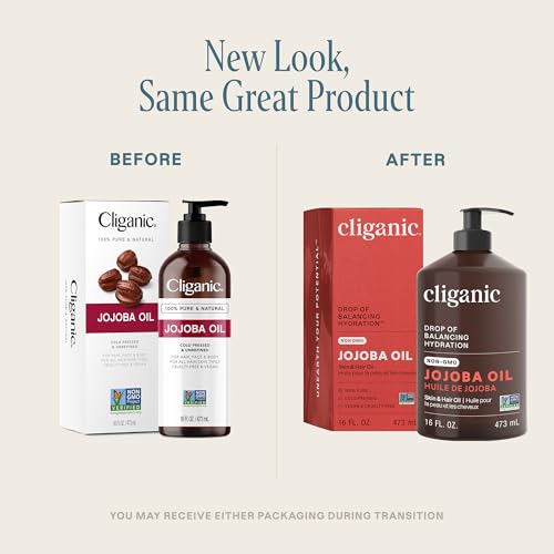 Cliganic Jojoba Oil Non-GMO, 100% Pure & Natural Cold Pressed Oil for Hair & Face - 16oz Bulk