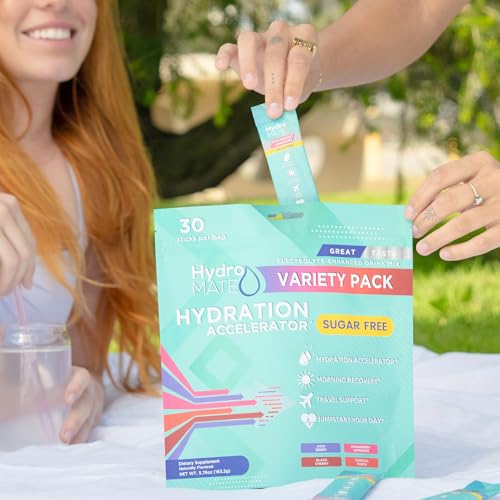 NatureWorks HydroMATE Electrolytes Powder - Sugar-Free Hydration Sticks with Vitamin C - Variety Pack (16 Sticks)