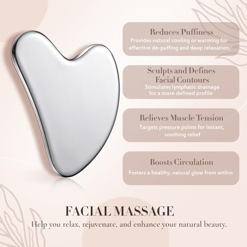 Nuanchu Stainless Steel Gua Sha Facial Tool - Tightens Skin & Reduces Wrinkles - Mother's Day Gift with Travel Pouch
