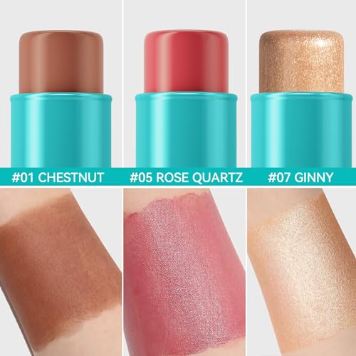 3 Pcs Cream Contour Stick Makeup Set with Brush | Bronzer, Blush & Highlighter | Long-Lasting & Waterproof