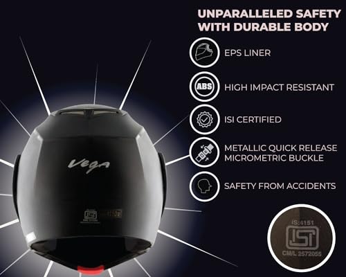 Vega Crux ISI Certified Flip-Up Helmet - Black, Medium, Clear Visor for All Riders