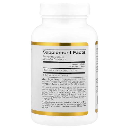 California Gold Nutrition PEA (Palmitoylethanolamide), 300 mg, 90 Veggie Capsules