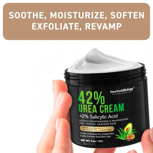 New York Biology 42% Urea Cream with 2% Salicylic Acid - Moisturizing Foot Cream for Dry Cracked Heels & Calloused Feet - 4 oz