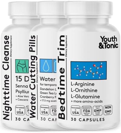 Youth & Tonic Sculpt Lean Cleanse – Feel Lighter & More Toned, Water Weight & Bloating Relief, Detox & Fluid Loss Support – Bedtime Trim, 15 Day...