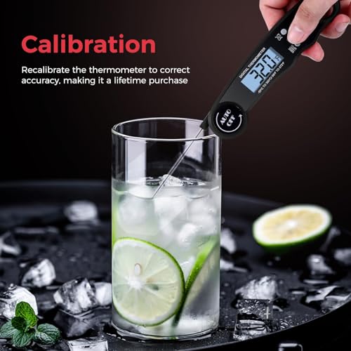 Digital Instant Read Meat Thermometer - Waterproof with Backlight (Black)