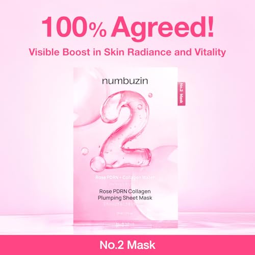 numbuzin No.2 Rose PDRN Collagen Plumping Sheet Mask – Hydrating & Firming Korean Face Mask for Brighter, Youthful Skin (Pack of 5)