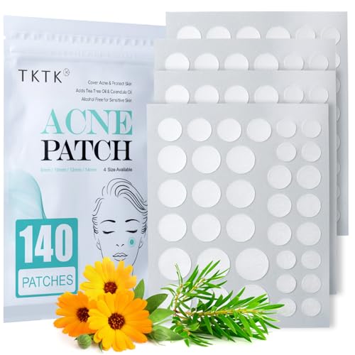 TKTK Acne Patch Pimple Patch - 4 Sizes, 140 Patches with Tea Tree & Calendula Oil