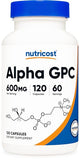 Nutricost Alpha GPC 600mg - 120 Vegetarian Capsules | Non-GMO, Gluten Free | Cognitive Support & Brain Health