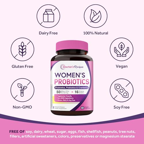 Women's Probiotic 60 Caps by Doctor's Recipes - 50 Billion CFU with Organic Prebiotics
