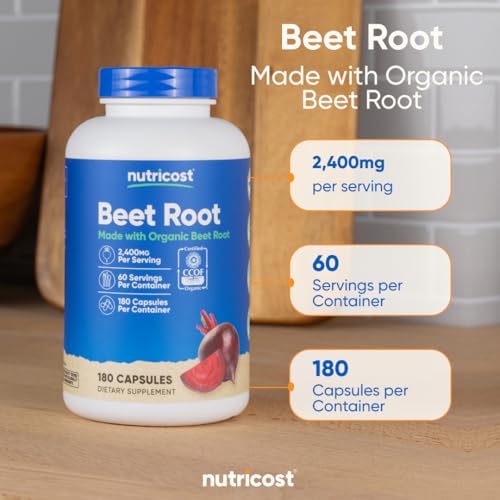 Nutricost Beet Root 2400mg, 180 Capsules - CCOF Certified Organic Superfood, 60 Servings