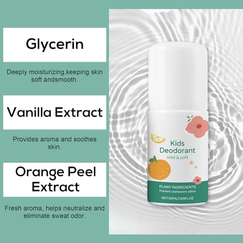 Upgraded Natural Deodorant for Kids & Teens - Aluminum-Free, Hypoallergenic, Clean Fresh Scent, 50ml