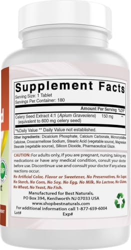 Best Naturals Celery Seed 600mg - Traditional Wellness Support, 180 Tablets