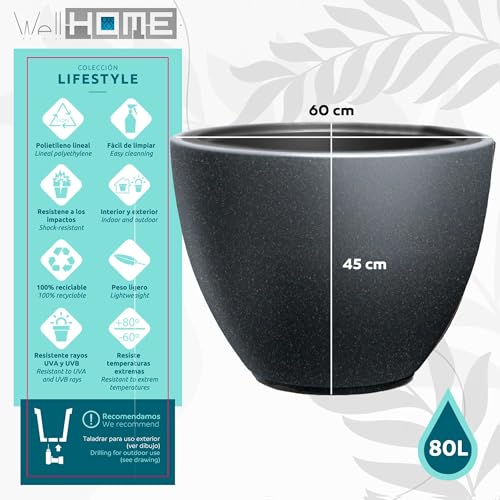 Ordesa Anthracite Flower Pot (Diameter 60 x 43 cm) by WELL HOME
