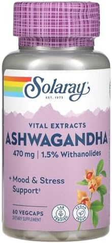 Solaray Ashwagandha - Stress Support & Adaptogen (60 VegCaps)