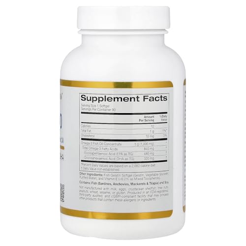 California Gold Nutrition Omega 800 Fish Oil - 1000mg, 90 Gelatin Softgels