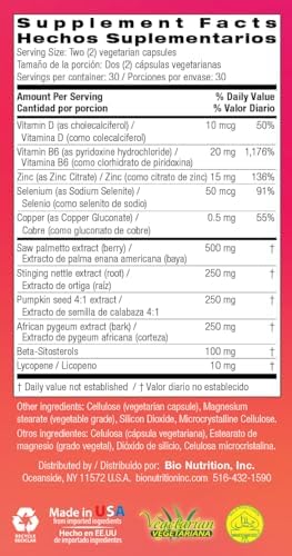 Bio Nutrition Prostate Wellness - 60 Vegetarian Capsules for Men's Health