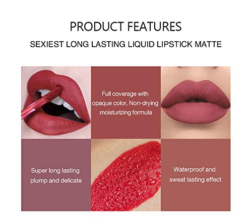 6Pcs Matte Liquid Lipstick Makeup Set Long Lasting Non-Stick Cup Waterproof Lip Gloss Set A