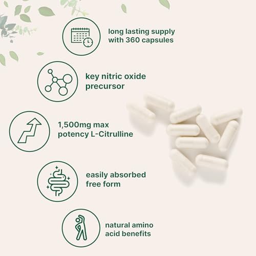 Micro Ingredients L-Citrulline Capsules - 1500mg Per Serving, 360 Count - Pure, High-Quality Supplement for Enhanced Blood Flow & Energy