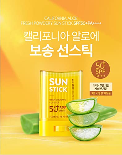 California Aloe Fresh Powdery Sun Stick SPF50+ PA++++ 25ml, Natural Sun Protection for Face