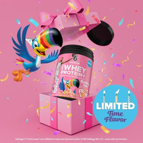 Six Star Whey Protein Powder Plus | Muscle Building & Recovery Plus Immune Support | Muscle Builder for Men & Women | Kellogg’s Froot Loops Birthday Cake Flavor | 1.5lb