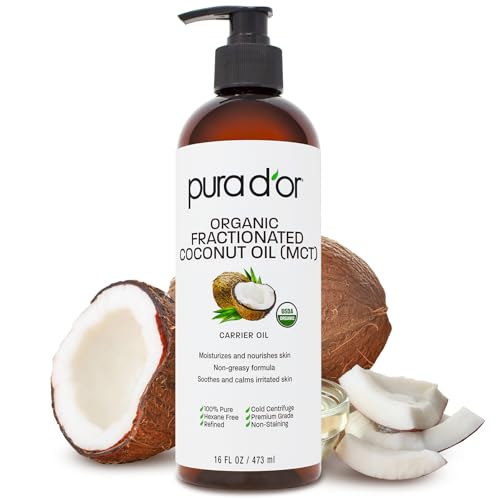 PURA D'OR Organic Fractionated Coconut Oil 16 oz - MCT Oil for Hair, Face & Skin
