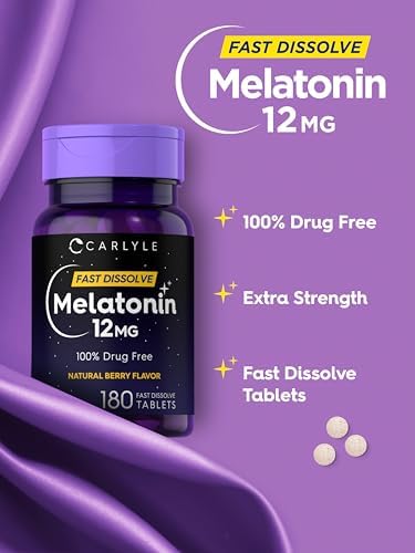 Carlyle Melatonin 12 mg Fast Dissolve (180 Tablets) | Natural Berry Flavor Sleep Aid